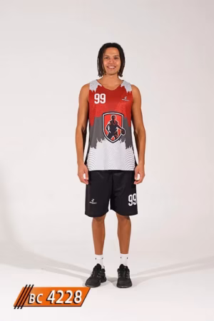 Basketbol Forması Kırmızı Gri Fırça Desenli ön görünüm BC4228