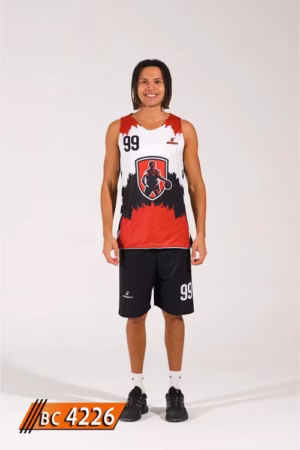 Basketbol Forması Beyaz Kırmızı Siyah ön görünüm BC4226