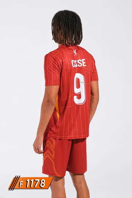 Liverpool kırmızı sarı çizgili halı saha forması arka görünüm isim ve numara baskılı F 1178