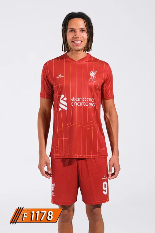Liverpool kırmızı sarı çizgili halı saha forması LFC F 1178 ön görünüm