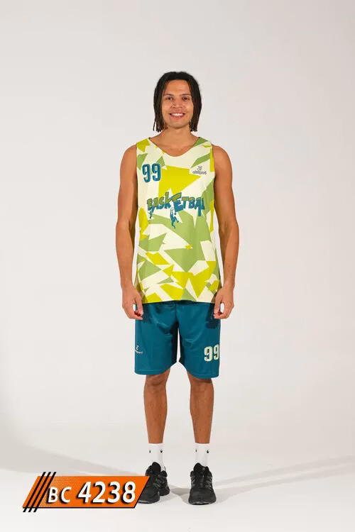 Basketbol forması ön takım görünümü yeşil sarı takıma özel tasarım