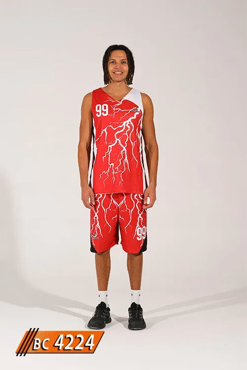 Kırmızı beyaz basketbol forması şimşek desenli BC 4224 ön görünüm