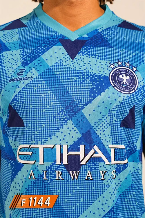 Manchester City Mavi Geometrik Desenli Halı Saha Forması – F1144 - Görsel 3