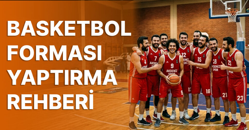 Takıma özel basketbol forması yaptırmış amatör basketbol takımı salon sahasında forma ile poz veriyor. Basketbol forması yaptırma sürecinde tasarımdan teslimata takım deneyimi.