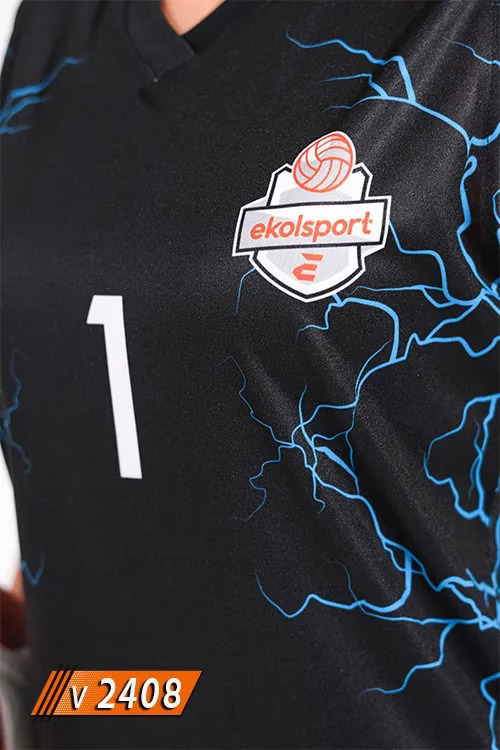 Kadın Voleybol Forması – Siyah Mavi Çizgisel Desenli – V2408 - Görsel 3