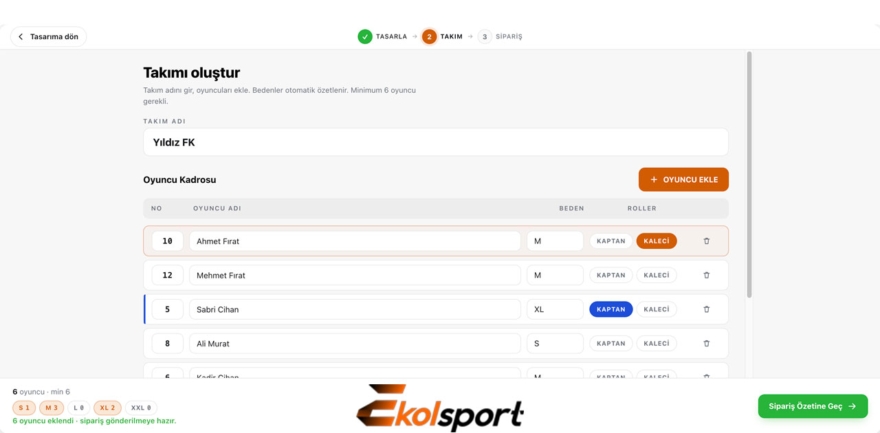 Futbol forması tasarımının ardından oyuncu listesi oluşturma