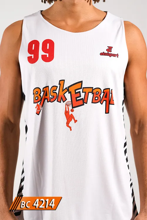 Basketbol Forması Beyaz Kırmızı Çift Taraflı göğüs ve arma detayı BC4214