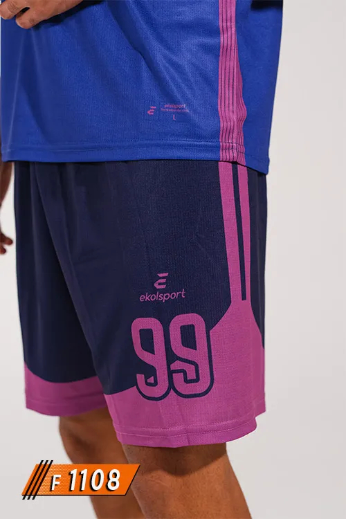 Barcelona Mavi Pembe Detaylı Futbol Forması şort ve numara baskısı detayı F1108
