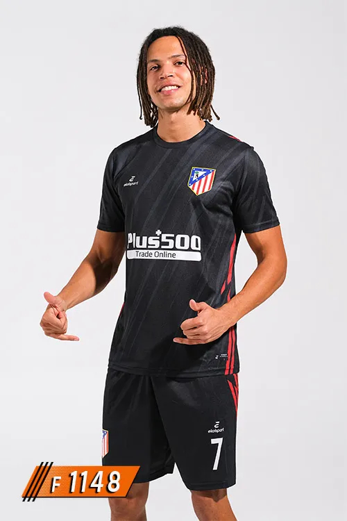Atletico Madrid Siyah Kırmızı Şimşek Detaylı Halı Saha Forması ön görünüm F1148