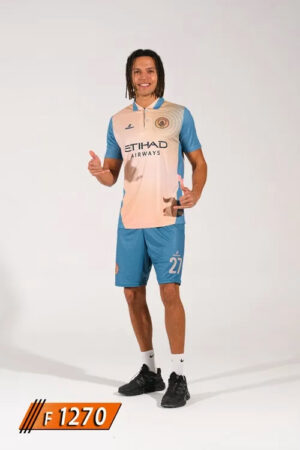 Manchester City Somon Mavi Polo Yaka Futbol Forması ön görünüm F1270
